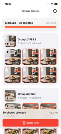 Similar photos grouped for review